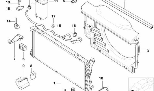 Prise en charge du ventilateur (cadre du ventilateur) OEM 17112248565 pour BMW E38 740D. BMW d'origine.