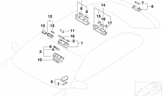 Luz de lectura interior trasera OEM 63316961984 para BMW E46 {316ti AT1, AT5, AT6, EZ3, EZ5, EZ6}. Original BMW.