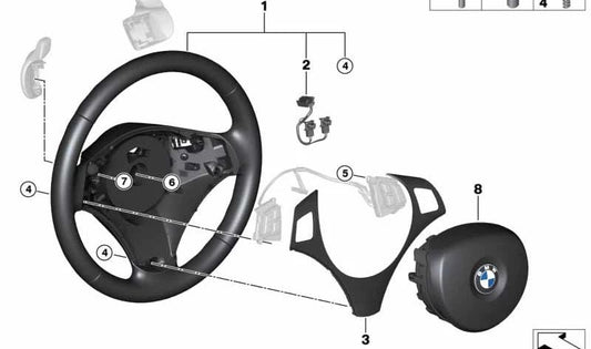 Volante deportivo de cuero con levas de cambio OEM 32306797894 para BMW E90, E91, E92, E93. Original BMW.