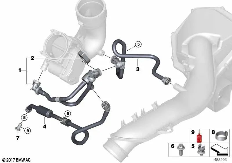 Bomba de chorro succionador con tuberías para BMW F87N, F80, F80N, F82, F82N, F83, F83N (OEM 13907848455). Original BMW.