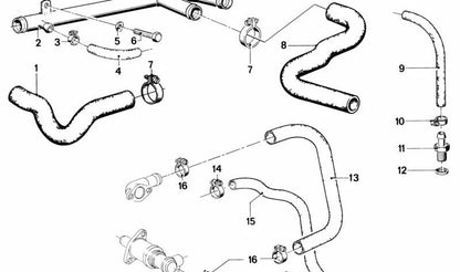 Manguera del sistema de refrigeración OEM 11531266115 para BMW E12, E24. Original BMW.