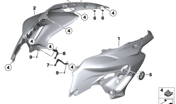 Soporte de revestimiento izquierdo OEM 46638529129 para motos BMW F700GS (K70) 2012-2018. Original BMW Motorrad.