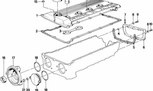 Tapa final motor con soporte OEM 11121313827 para BMW E30 M3 Gr.A/DTM y E30 M3 Gr.N. Original BMW.