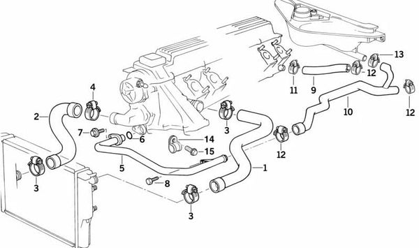 Tubería de refrigerante OEM 11532244708 para BMW E34 (520i, 525i, 530i, 535i, M5). Original BMW
