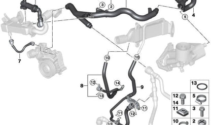 Manguito de retorno del intercambiador de calor OEM 11537800092 para BMW E70, E71. Original BMW.