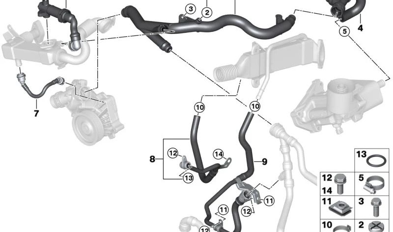 Tubo refrigerante OEM 11537808112 para BMW X5 E70 y X5 E70 LCI. Original BMW.