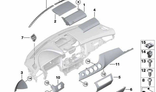 Embellecedor izquierdo salpicadero color plata satinado OEM 51459151359 para BMW Z4 E89. Original BMW.