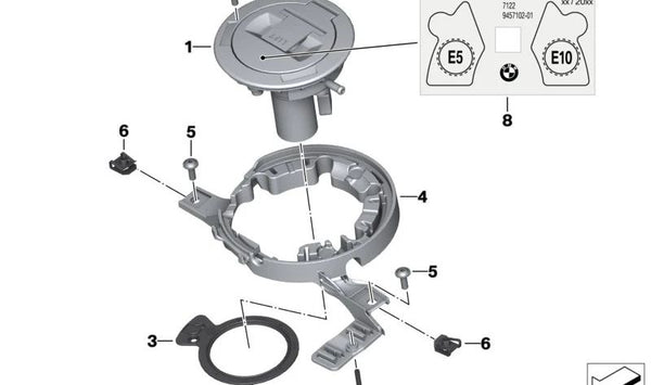 Tapa de depósito de combustible OEM 16118546442 para motos BMW K1600GT, K1600GTL, K1600Bagger. Original BMW Motorrad.