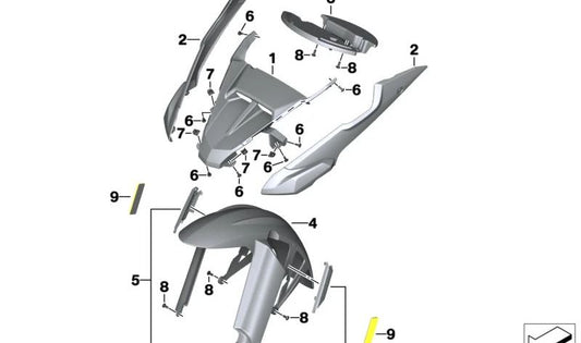 Cubierta de rueda delantera superior derecha OEM 46618530544 para motos BMW F 800 GS Adventure. Original BMW Motorrad.