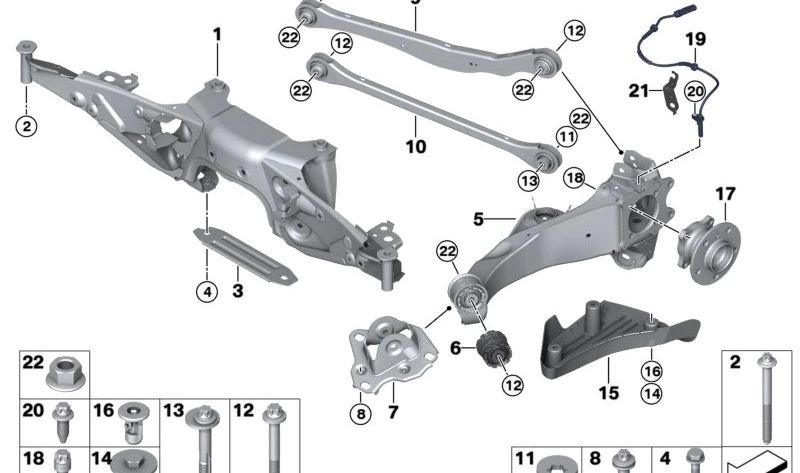 Vis excentrique pour BMW F40, F52, série 2 F44, F45, F46, X1 F48, X2 F39, Mini F54, F55, F56, F57, F60 (OEM 33326858054). BMW d'origine
