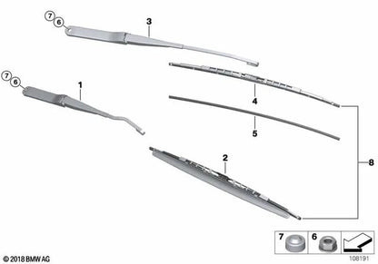 Passenger Side Windscreen Wiper Blade for BMW Z4 E85, E86 (OEM 61617198671). Original BMW.