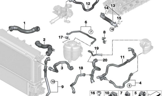 Heater Return Pipe for BMW 2 Series G42, 3 Series G20, G21, 4 Series G22, G23, G26 (OEM 17128654856). Original BMW