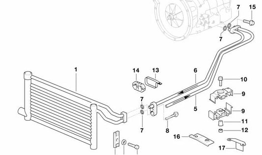 OEM radiator oil pipe 17111737828 for BMW E38. Original BMW.