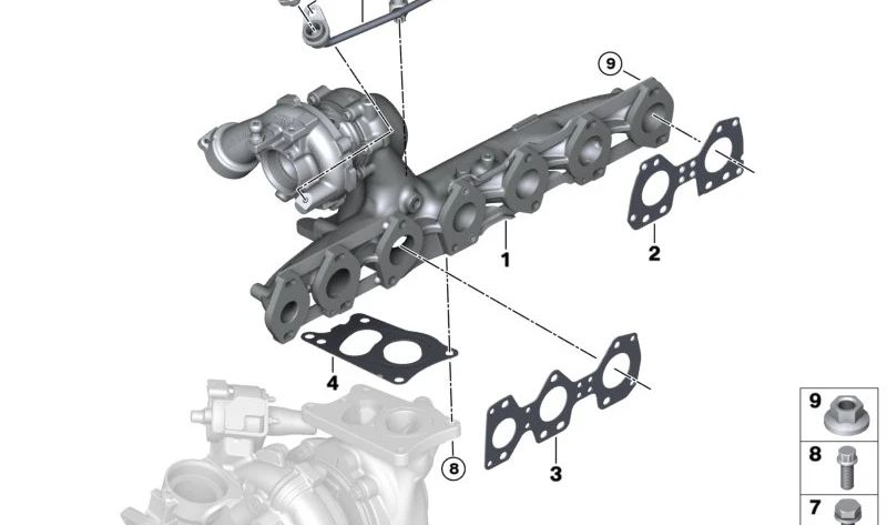 Turbocompresor alta presión OEM 11659886708 para BMW G60, G61, G70, G05, G06 {540d, 740d, X5 xDrive30d, X6 xDrive30d}. Original BMW.