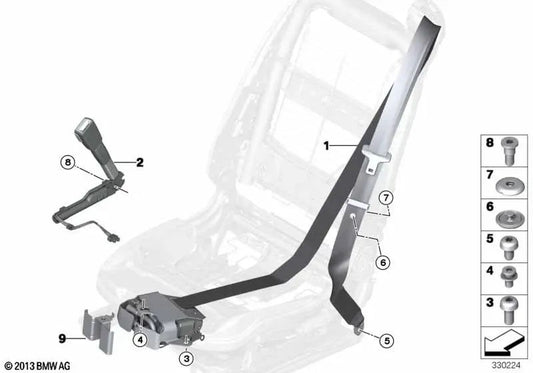 Oberer rechter Vordergürtel für BMW 6 F06 -Serie, F12, F13 (OEM 72117348098). Original BMW.
