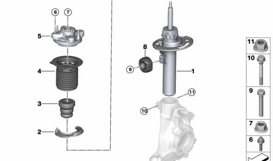 Muelle-amortiguador delantero derecho OEM 31316879360 para BMW Serie 3 G20 330e, 330e xDrive, 330eX... y más. Original BMW
