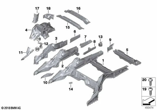 Rear right side member for BMW F91, F92, G14, G15 (OEM 41007443884). Original BMW
