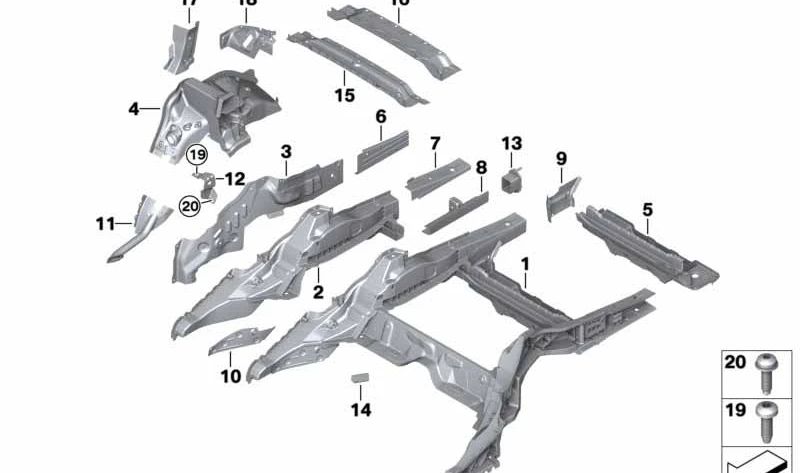 Left reinforcement plate for BMW F91, G14 (OEM 41007480897). Original BMW.