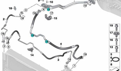 Tubería de succión evaporador-compresor OEM 64509271896 para BMW F15 y F16. Original BMW.