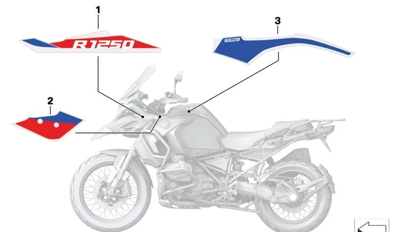 Emblema lateral izquierdo para guardabarros delantero OEM 51141542013 para BMW Motorrad R 1250 GS Adventure (RK51) desde 01/09/2020 hasta 31/05/2024. Original BMW Motorrad.