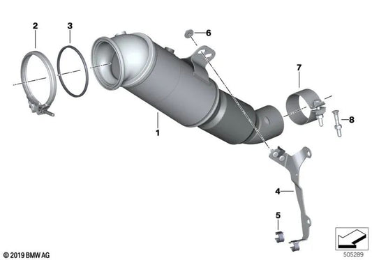 Catalytic converter support near engine for BMW G42, G20, G21, G22, G23, G26, G30, G31, G32, G11N, G12N, G14, G15, G16, G01, G02, G05, G06, G07, G29 (OEM 18328664540). Original BMW