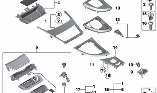 Marco embellecedor unidad de control central OEM 51167125454 para BMW E81, E82, E87, E88. Original BMW.