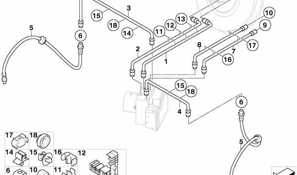 Tubería de freno trasera OEM 34326772912 para MINI R55, R56, R57, R58, R59... y más. Original MINI.
