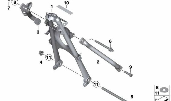 Soporte derecho negro OEM 46517671870 para BMW Motorrad R1200GS (K25), R1200GS Adventure (K25), R1200RT (K26), HP2 Enduro (K25), HP2 Megamoto (K25). Original BMW Motorrad.