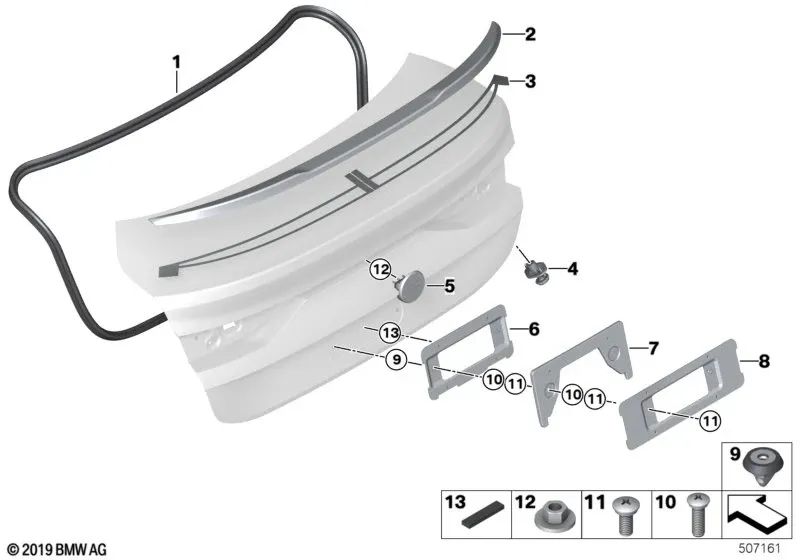 Rear spoiler adhesive tape for BMW 2 Series F44 (OEM 51628077437). Original BMW.