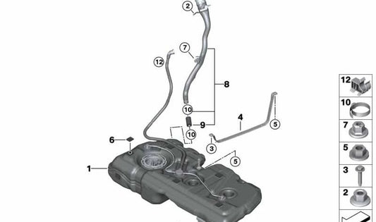Plastic fuel tank for BMW F45, F46, F48, F39 and MINI F60 (OEM 16117453427). Original BMW