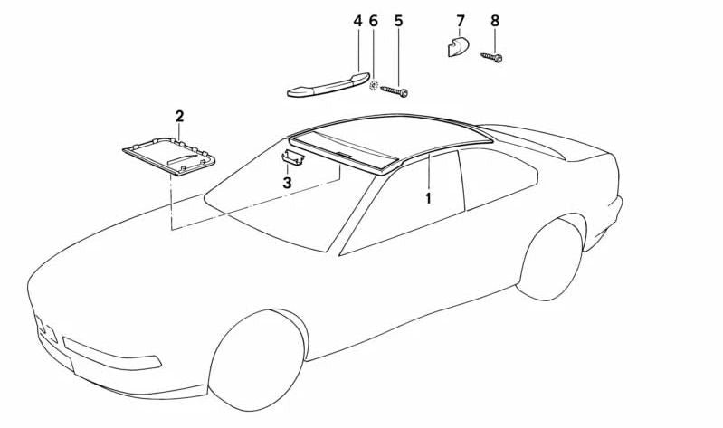 Tapa motor techo solar OEM 51448156368 para BMW E31. Color gris plata. Pieza interior original BMW.