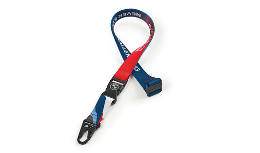 Llavero cordón BMW Motorrad Motorsport azul OEM 76615A82569 para todas las motos BMW. Con logo BMW, gráfico Motorsport y texto