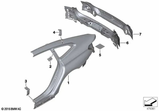 Links Pilar D Verstärkungsplatte für BMW 6 G32 -Serie, G32N (OEM 41007437611). Original BMW.