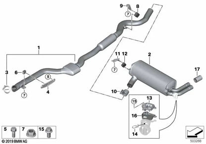 Supporto catalizzatore vicino al motore per BMW Series 1 F20, F21, Serie 2 F22, F23, Serie 3 F30, F31, F34, F35, Serie 4 F32, F33, F36 (OEM 18307633093). BMW originale.