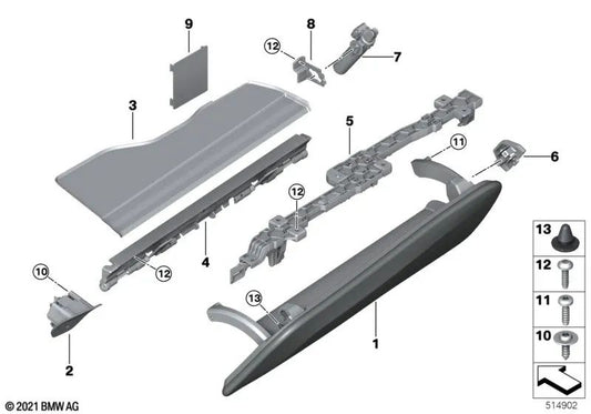 Glove box cover for BMW I20 (OEM 51169461538). Genuine BMW.