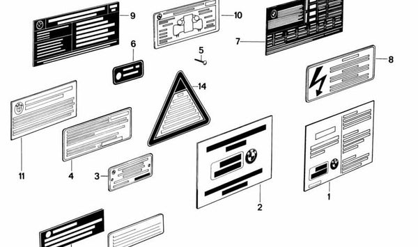 Etiqueta de presión de neumáticos OEM 51141457954 para BMW (E30, E32, E34, E36, E38). Original BMW