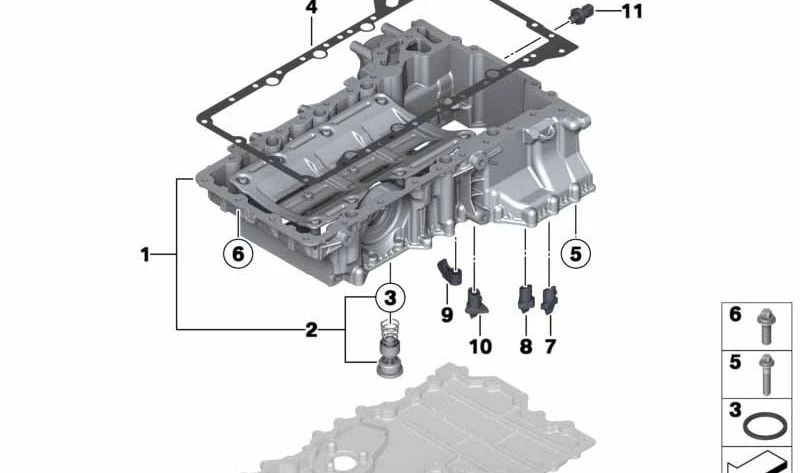 Carter de aceite superior OEM 11137621071 para BMW F07, F07N, F10, F10N, F06, F06N, F12, F12N, F13, F13N, F01, F01N, F02, F02N. Original BMW.