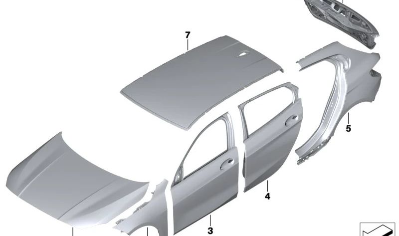 Techo exterior original OEM 41009466163 para BMW F40 y F70. Recambio original BMW, ideal para sustituir el panel del techo dañado o desgastado.