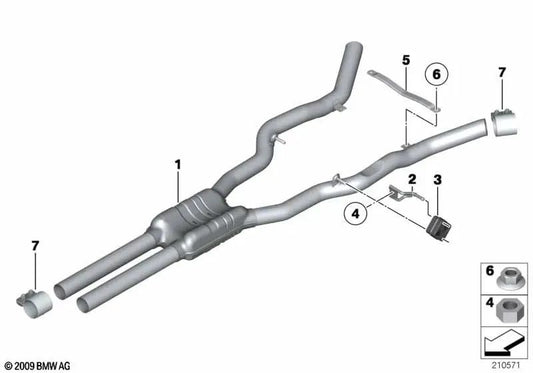 Silenziatore centrale per la BMW 5 F07 Series, F07N (OEM 18307646959). BMW originale