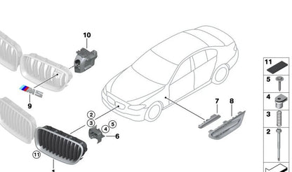 Rejilla embellecedora delantera derecha OEM 51138057224 para BMW F10. Original BMW.