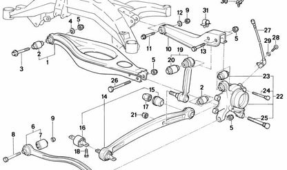 Soporte silentblock brazo suspensión OEM 31121124622 para BMW E28, E34, E24, E32, E31, E83, E53. Original BMW.