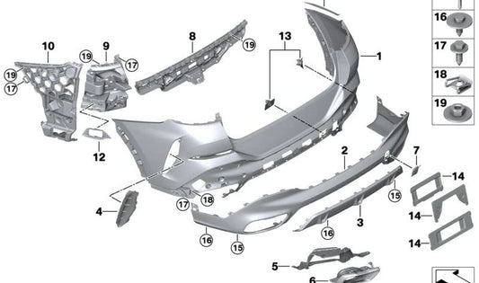 Soporte trasero izquierdo del parachoques OEM 51128085683 para BMW X6 G06 {xDrive30i, xDrive30d, xDrive40i, 40d, M60i xDrive}. Pieza original BMW.