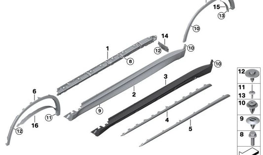 Ensanchamiento arco de rueda delantero izquierdo OEM 51777490163 para BMW X5 F15 sDrive25d, xDrive25d, xDrive30d, xDrive35i, xDrive40d... y más. Original BMW.