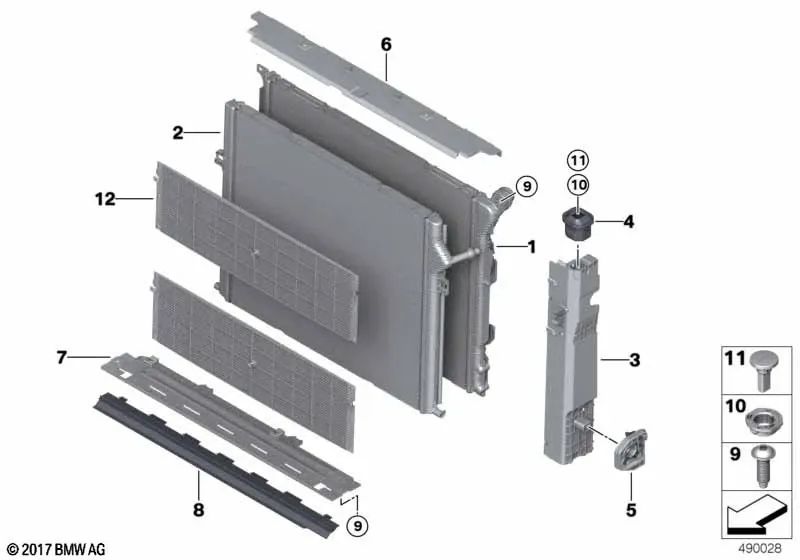 Radiateur de réfrigérant pour la série BMW 3 F30N, F31N, F34N, 4 Série F32, F33, F36 (OEM 17118652495). BMW d'origine.