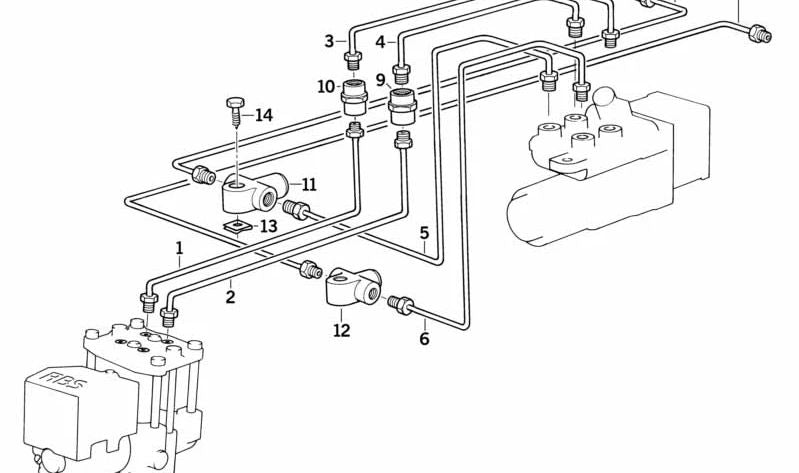 Tubo de freno delantero ABS OEM 34326755535 para BMW E32. Original BMW.