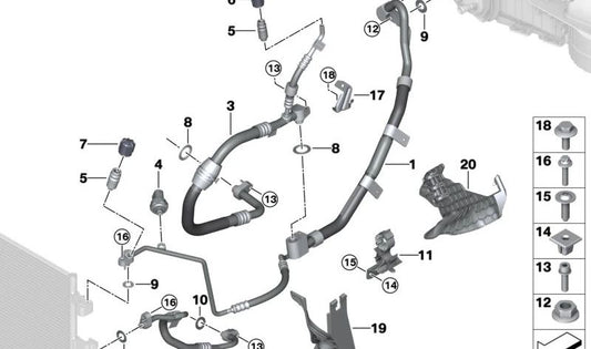 Tubería doble de aire acondicionado OEM 64539496583 para BMW X5 G05 y BMW X7 G07 (xDrive50i). Repuesto original BMW.