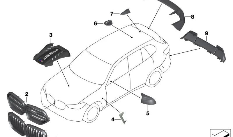 Parrilla delantera M Performance en fibra de carbono OEM 51135A69BE4 para BMW X5 F95. Pieza original BMW.