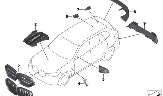 OEM 51135A69BE4 Fronte di errori in fibra di carbonio per BMW X5 F95. BMW originale BMW.