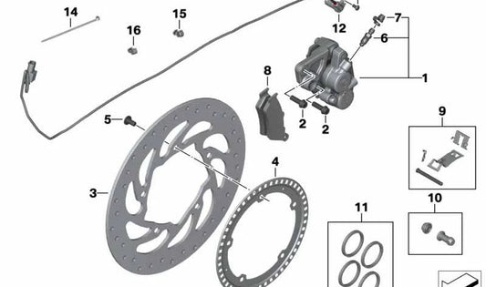 Anillo sensor trasero OEM 34527718599 para motos BMW K1600 GT, K1600 GTL, K1600 Bagger. Original BMW Motorrad.