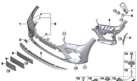 Tapa embellecedora de gancho remolque delantero OEM 51118069921 para BMW F95 X5 M y F96 X6 M Competition. Original BMW.
